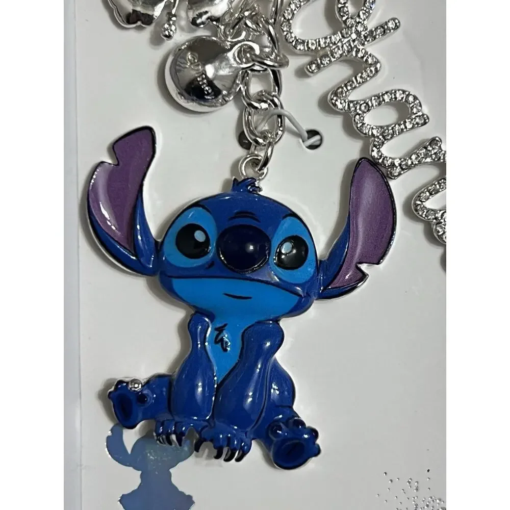 NEW🌺Disney x Lilo & Stitch Ohana Crystal Bling Bag Charm🛸Hawaii Keyring💎Gift